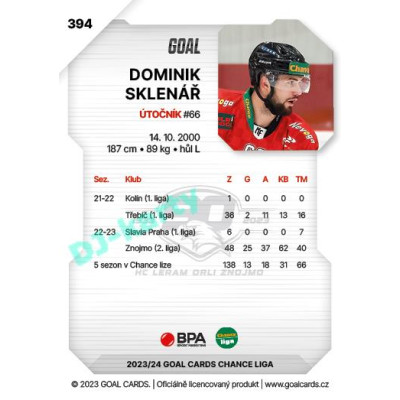 2023/24 Goal cards Chance Liga 2. série #394 Dominik Sklenář