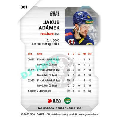 2023/24 Goal cards Chance Liga 2. série #301 Adámek Jakub
