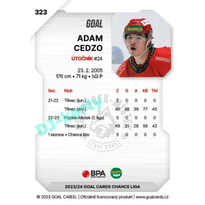 2023/24 Goal cards Chance Liga 2. série #323 Adam Cedzo
