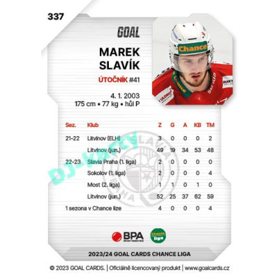 2023/24 Goal cards Chance Liga 2. série #337 Marek Slavík