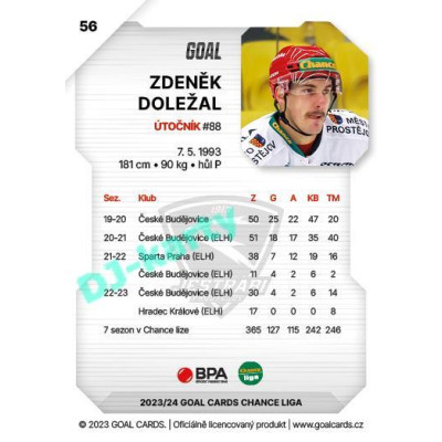 2023/24 Goal cards Chance Liga 1. série #056 Zdeněk Doležal