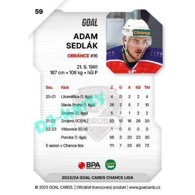 2023/24 Goal cards Chance Liga 1. série #059 Adam Sedlák