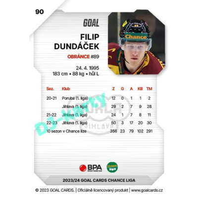 2023/24 Goal cards Chance Liga 1. série #090 Filip Dundáček