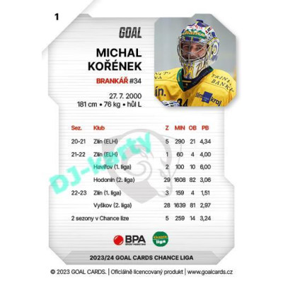 2023/24 Goal cards Chance Liga 1. série #001 Michal Kořének