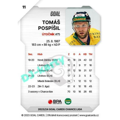 2023/24 Goal cards Chance Liga 1. série #011 Tomáš Pospíšil