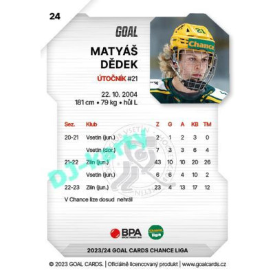 2023/24 Goal cards Chance Liga 1. série #024 Matyáš Dědek