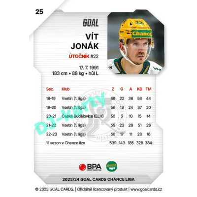 2023/24 Goal cards Chance Liga 1. série #025 Vít Jonák