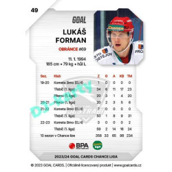 2023/24 Goal cards Chance Liga 1. série #049 Lukáš Forman