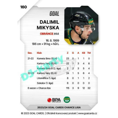 2023/24 Goal cards Chance Liga 1. série #160 Dalimil Mikyska