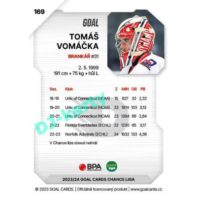 2023/24 Goal cards Chance Liga 1. série #169 Tomáš Vomáčka