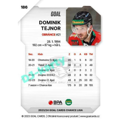 2023/24 Goal cards Chance Liga 1. série #186 Dominik Tejnor