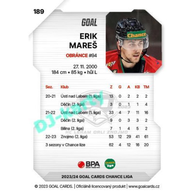 2023/24 Goal cards Chance Liga 1. série #189 Erik Mareš