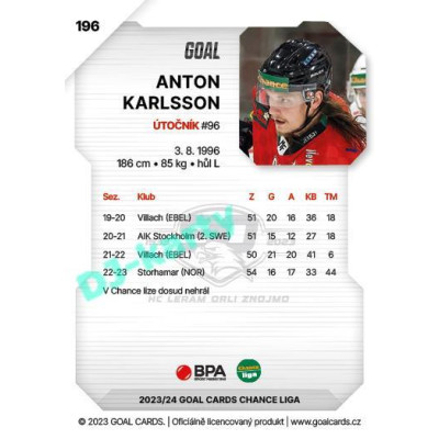 2023/24 Goal cards Chance Liga 1. série #196 Anton Karlsson