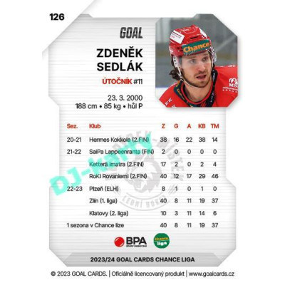 2023/24 Goal cards Chance Liga 1. série #126 Zdeněk Sedlák