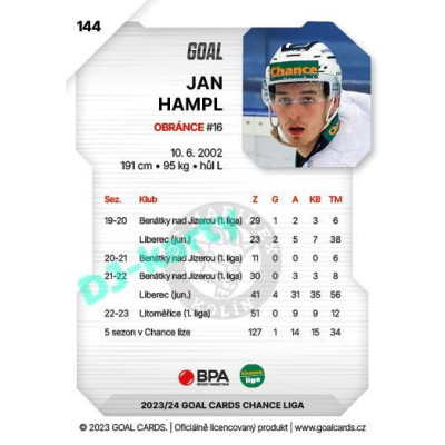 2023/24 Goal cards Chance Liga 1. série #144 Jan Hampl