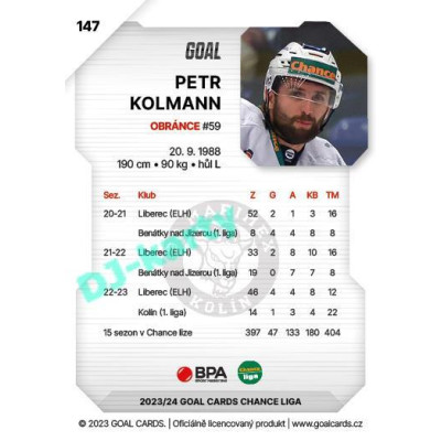 2023/24 Goal cards Chance Liga 1. série #147 Petr Kolmann