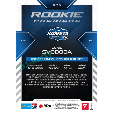 2024/25 Sportzoo ELH 1. serie #RP-5 Denis Svoboda Rookie Premiere