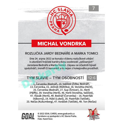 2022 Goal Cards Rozlučka Jardy Bednáře a Marka Tomici #07 Michal Vondrka