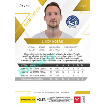 2022/23 Sportzoo Fortuna Liga 1. série #053 Libor Kozák Gold xx/99