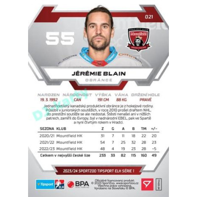 2023/24 Sportzoo ELH 1. série #021 Jérémie Blain