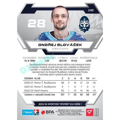 2023/24 Sportzoo ELH 1. série #240 Ondřej Slováček