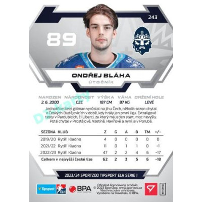 2023/24 Sportzoo ELH 1. série #243 Ondřej Bláha