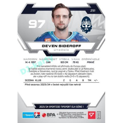 2023/24 Sportzoo ELH 1. série #251 Deven Sideroff