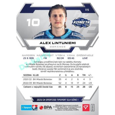 2023/24 Sportzoo ELH 1. série #115 Alex Lintuniemi