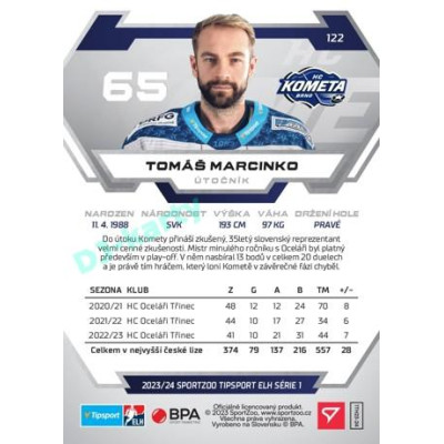 2023/24 Sportzoo ELH 1. série #122 Tomáš Marcinko