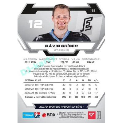 2023/24 Sportzoo ELH 1. série #155 Dávid Gríger