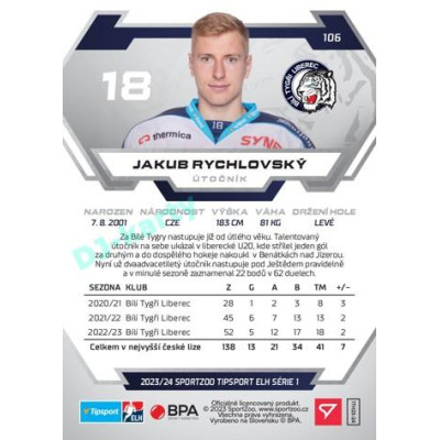 2023/24 Sportzoo ELH 1. série #106 Jakub Rychlovský