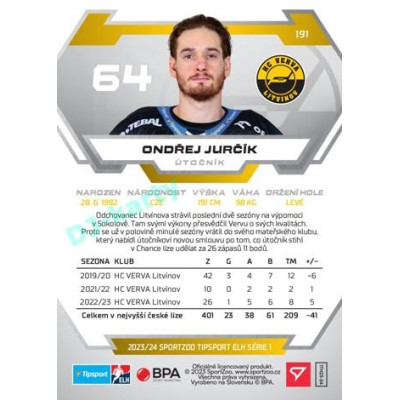 2023/24 Sportzoo ELH 1. série #191 Ondřej Jurčík