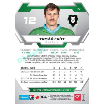 2023/24 Sportzoo ELH 1. série #172 Tomáš Fořt
