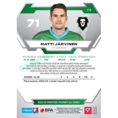 2023/24 Sportzoo ELH 1. série #173 Matti Järvinen