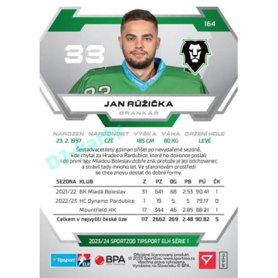 2023/24 Sportzoo ELH 1. série #164 Jan Růžička