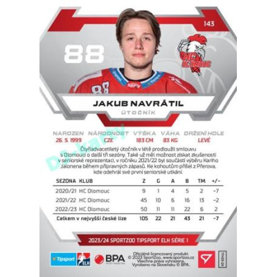 2023/24 Sportzoo ELH 1. série #143 Jakub Navrátil