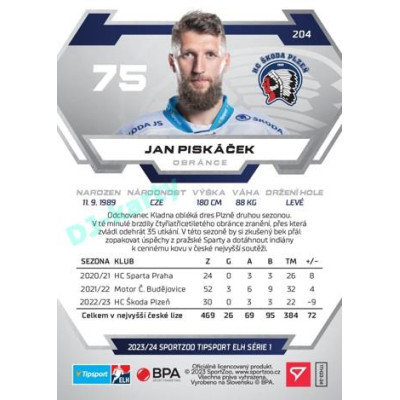 2023/24 Sportzoo ELH 1. série #204 Jan Piskáček