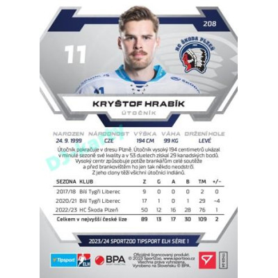 2023/24 Sportzoo ELH 1. série #208 Kryštof Hrabík