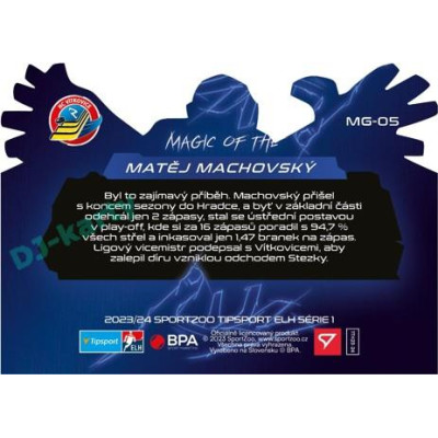 2023/24 Sportzoo ELH 1. série #MG-05 Matěj Machovský Magic of the Goalie Die Cut Limited xx/80