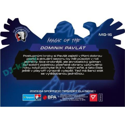 2023/24 Sportzoo ELH 1. série #MG-16 Dominik Pavlát Magic of the Goalie Die Cut Limited xx/80