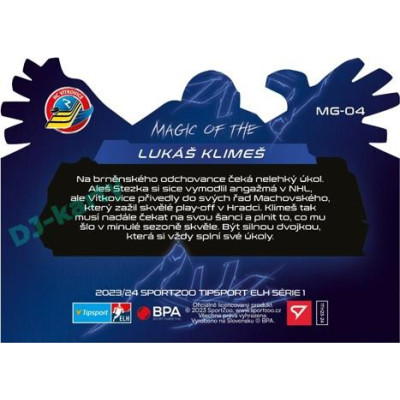 2023/24 Sportzoo ELH 1. série #MG-04 Lukáš Klimeš Magic of the Goalie Die Cut Limited xx/80