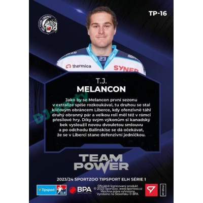 2023/24 Sportzoo ELH 1. série #TP-16 T.J. Melancon Team Power