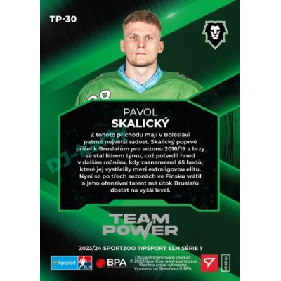 2023/24 Sportzoo ELH 1. série #TP-30 Pavol Skalický Team Power