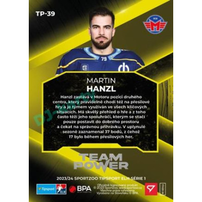 2023/24 Sportzoo ELH 1. série #TP-39 Martin Hanzl Team Power