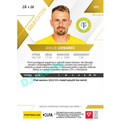 2022/23 Sportzoo Fortuna Liga 1. série #185 Jakub Urbanec Gold xx/99