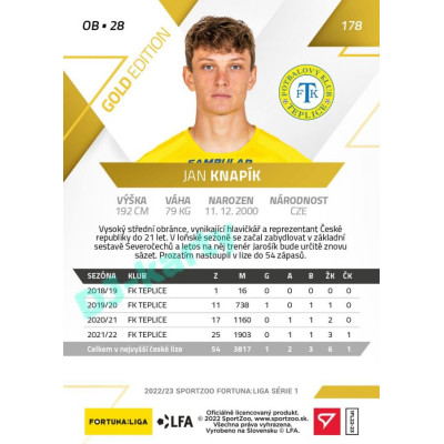 2022/23 Sportzoo Fortuna Liga 1. série #178 Jan Knapík Gold xx/99