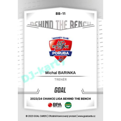 2023/24 Goal cards Chance Liga 2. série #BB-11 Michal Barinka Behind the Bench