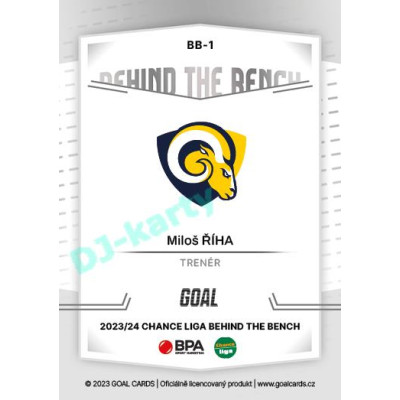 2023/24 Goal cards Chance Liga 2. série #BB-01 Miloš Říha ml. Behind the Bench