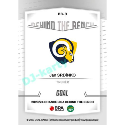 2023/24 Goal cards Chance Liga 2. série #BB-03 Jan Srdínko Behind the Bench