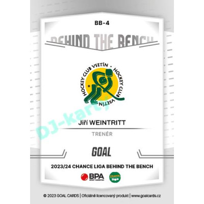 2023/24 Goal cards Chance Liga 2. série #BB-04 Jiří Weintritt Behind the Bench